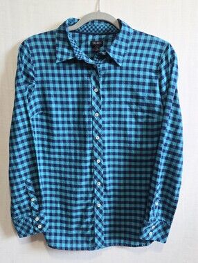 Talbots Blue Gingham Button Up Long Sleeve S